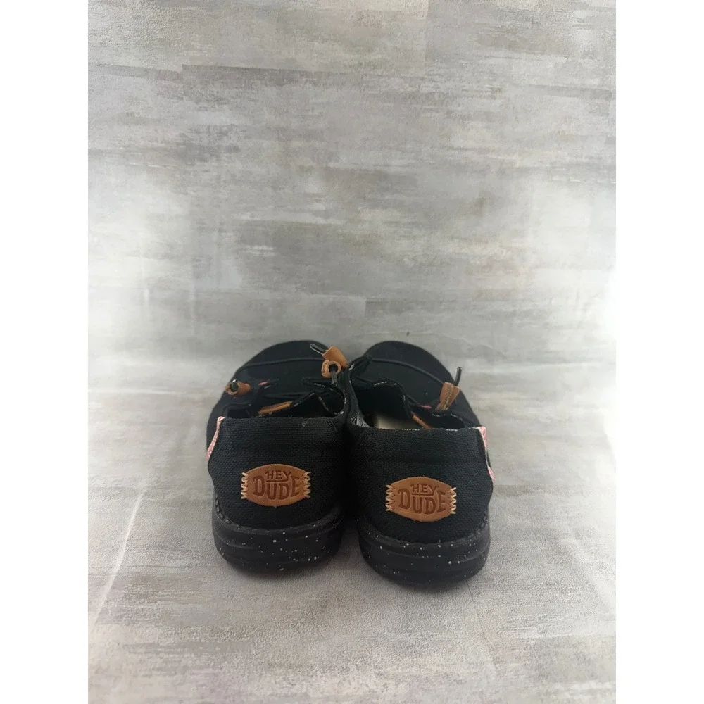 Hey Dude Wendy Washed Black Canvas Slip On Loafers Shoes Women Sz US 9 40297-001